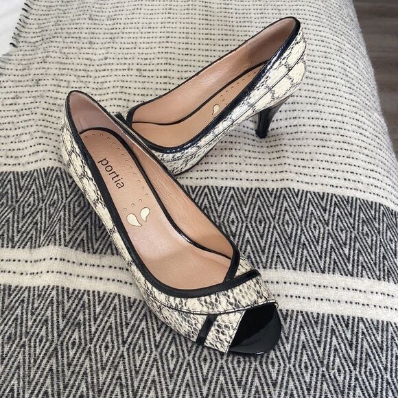 PORTIA Leather Snakeskin Heels Pumps - Picture 3 of 7
